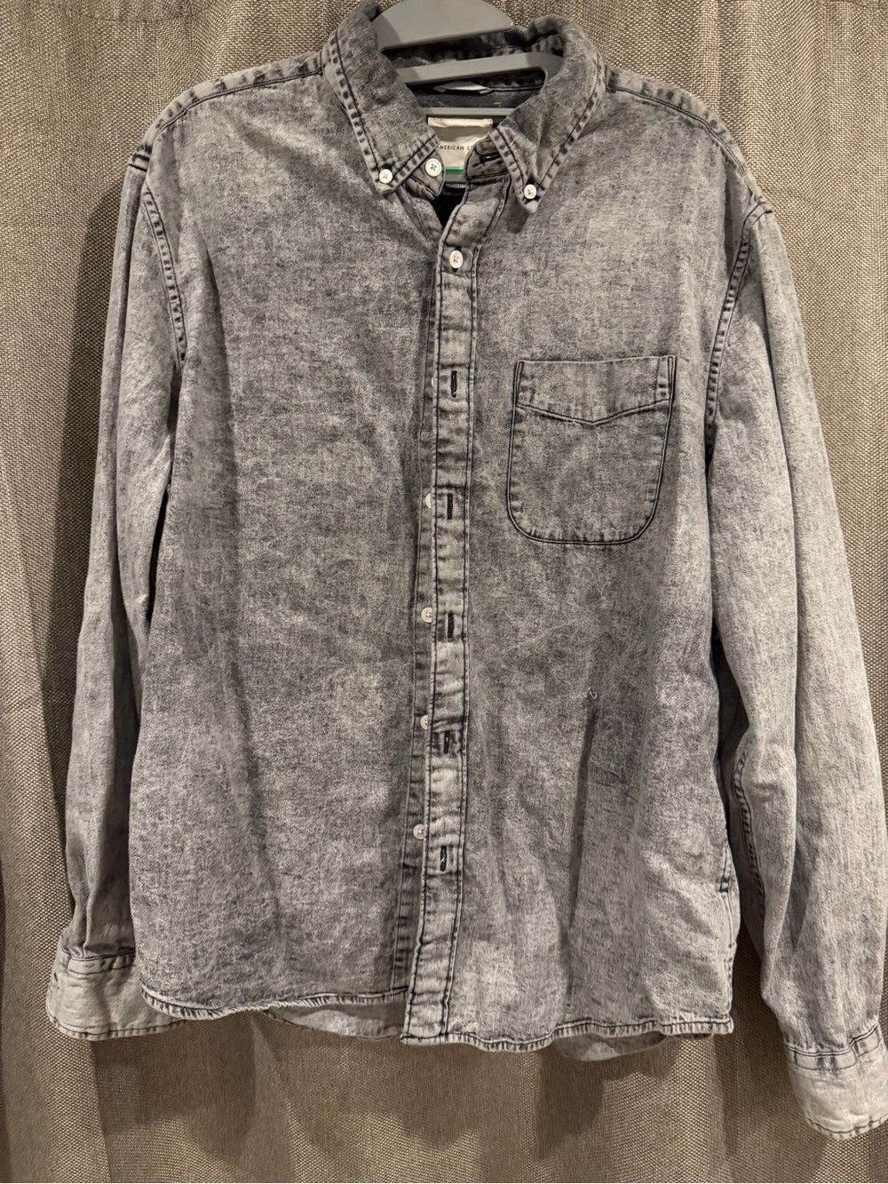 American Eagle Men's Washed Gray Button-Down Shirt